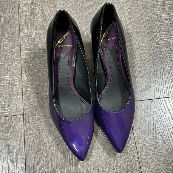 Brian Atwood Ombré Purple Block Heel Patent Pump Size 6 - Picture 2 of 11